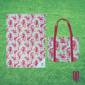 Botanical Blossom - Picnic Blanket & Matching Bag (Mint)